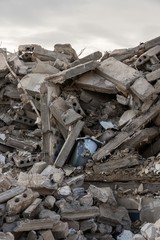destroyed building - Concrete stone debris from destroyed building 