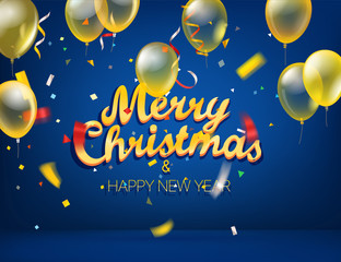 Merry Christmas and Happy New Year greeting card. Horizontal vector illustration