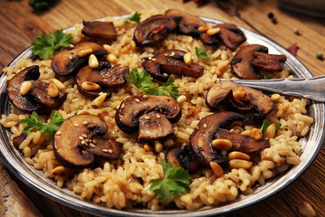 risotto with mushrooms, fresh herbs and parmesan cheese