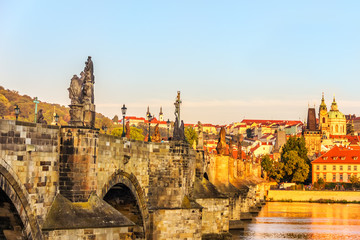 Charles Bridge and view on the Lesser Town from the river, Pragu