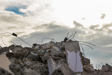 destroyed building - Concrete stone debris from destroyed building 