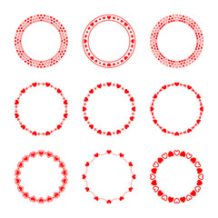 Vector set of simple modern round red frames in love style