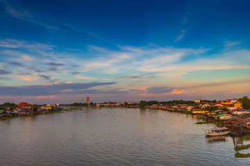 Fototapeta na wymiar Evening view of Chao Phraya River and sunset