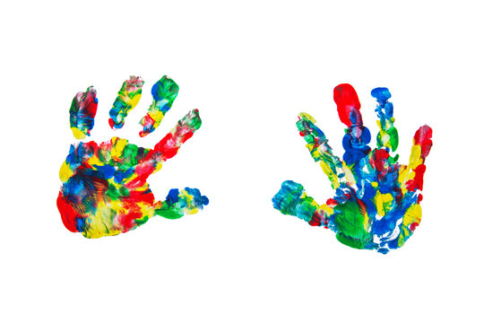 Hands. colored hands print on white background