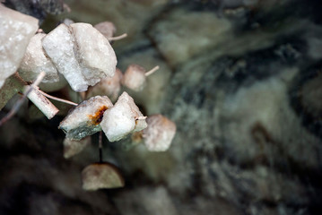 Salt mines. Salt mine adits. Salt crystals