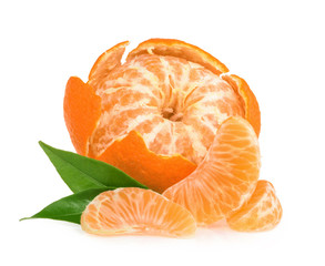 Tangerines with slices isolated on white background
