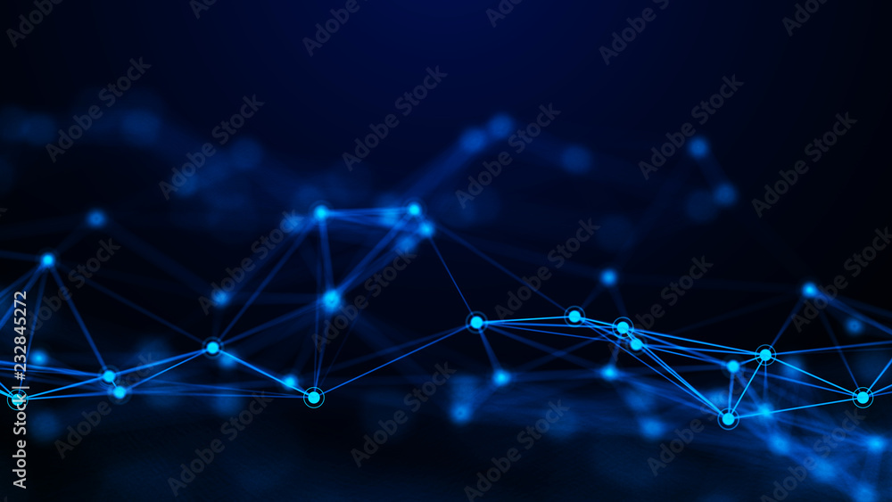 Fototapete Network connection dots and lines. Technology background. Plexus. Big data background. 3d rendering.