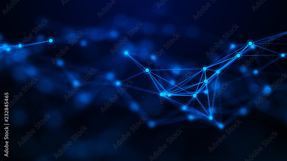 Aufkleber Network connection dots and lines. Technology background. Plexus. Big data background. 3d rendering.