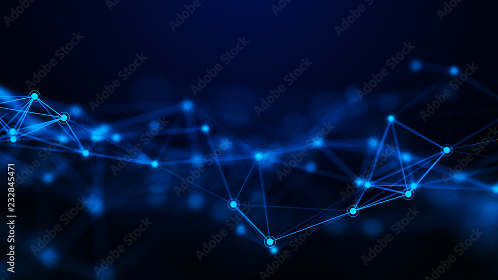 Fototapete Network connection dots and lines. Technology background. Plexus. Big data background. 3d rendering.