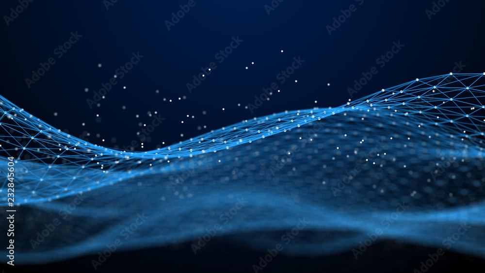 Poster Abstract 3d rendering dots and lines. Technology background. Big data visualization. Artificial intelligence. Plexus.
