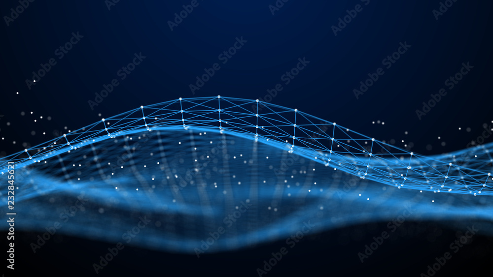 Aufkleber Abstract 3d rendering dots and lines. Technology background. Big data visualization. Artificial intelligence. Plexus.