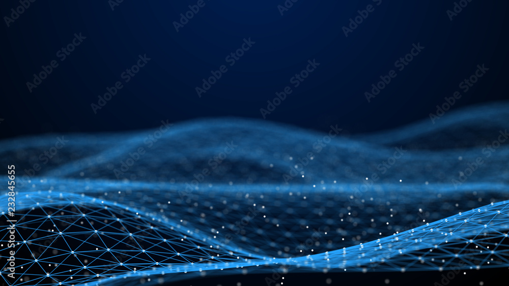 Fototapete Abstract 3d rendering dots and lines. Technology background. Big data visualization. Artificial intelligence. Plexus.
