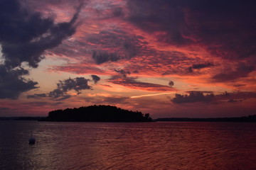 Sunset over Ocean with Island