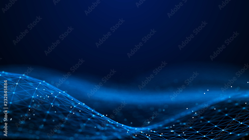 Poster Abstract 3d rendering dots and lines. Technology background. Big data visualization. Artificial intelligence. Plexus.