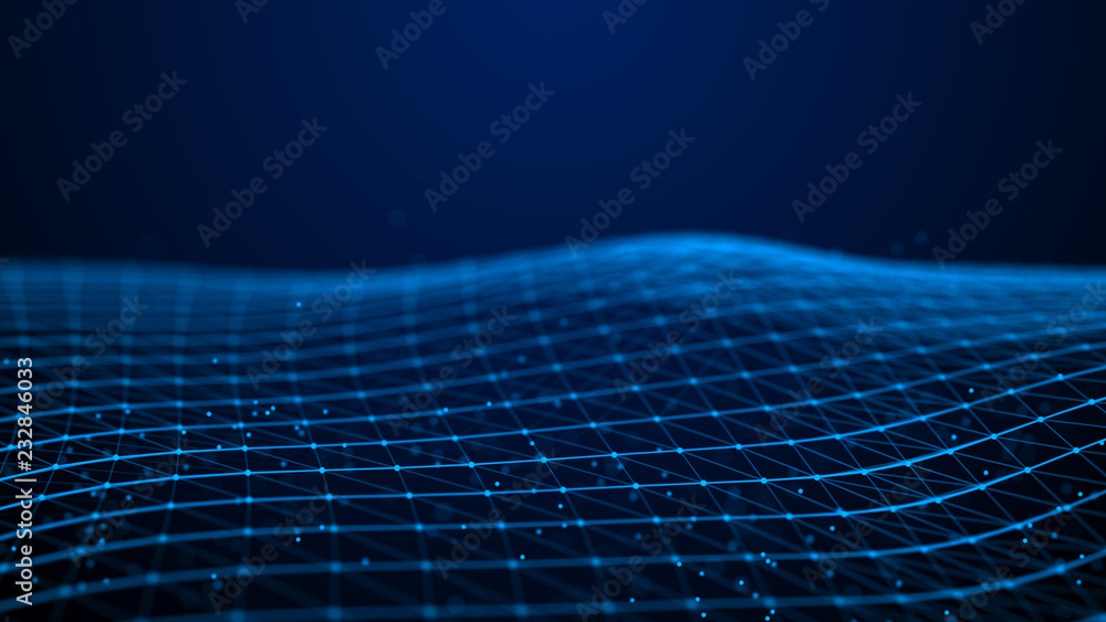 Aufkleber Abstract 3d rendering dots and lines. Technology background. Big data visualization. Artificial intelligence. Plexus.