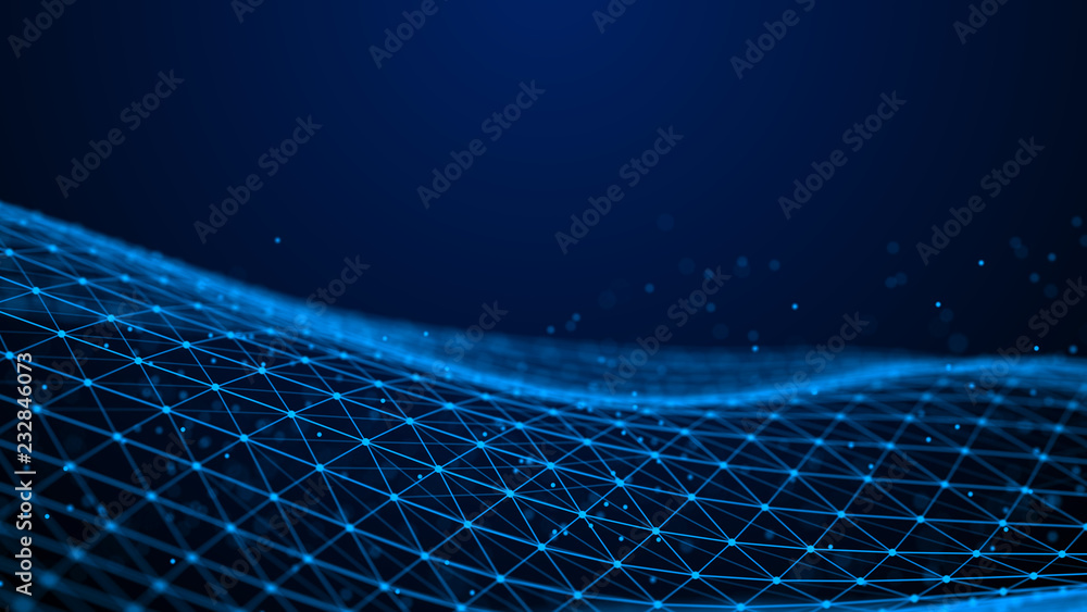 Aufkleber Abstract 3d rendering dots and lines. Technology background. Big data visualization. Artificial intelligence. Plexus.