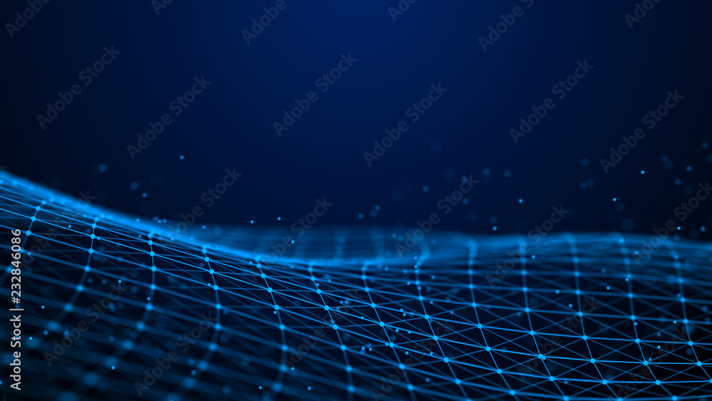 Fototapete Abstract 3d rendering dots and lines. Technology background. Big data visualization. Artificial intelligence. Plexus.