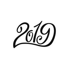 2019 Chinese New Year of the Pig. Hand drawn typography design. Calligraphy holiday inscription.