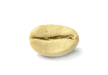 Organic green coffee bean on white background
