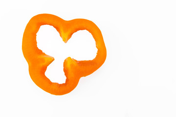 top view orange pepper slice isolated on white background