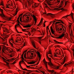 Crédence de cuisine en verre imprimé Roses Modèle sans couture d& 39 éléments de bouquets de fleurs de rose rouge plein rempli