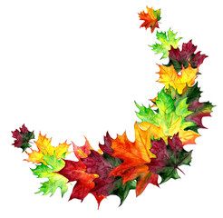 Frame of autumn maple leaves. Painted in watercolor. Template with place for writing text