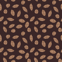 Cocoa pods shapes cutouts filled with chocolate tablet texture seamless vector pattern background.