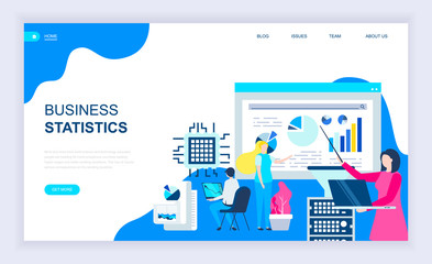 Modern flat design concept of Business Statistic with decorated small people character for website and mobile website development. UI and UX design. Landing page template. Vector illustration.