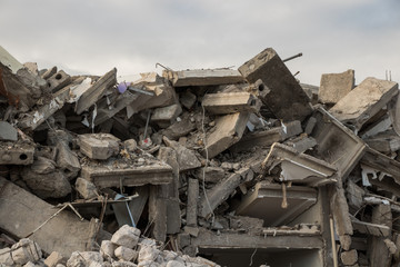 destroyed building - Concrete debris from destroyed building 