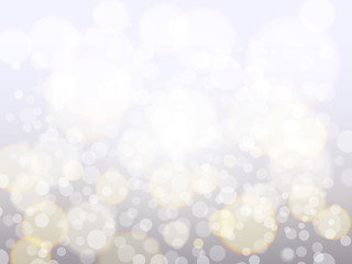 Silver bokeh background. Christmas backdrop concept. Abstract blurred lights. Bright glowing dust and sparkle. Festive defocused lights. Vector illustration