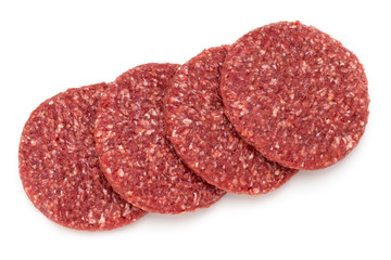 Raw fresh hamburger meat isolated on white.