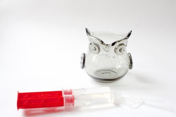 glass candle holder-owl on white background, glued with epoxy glue