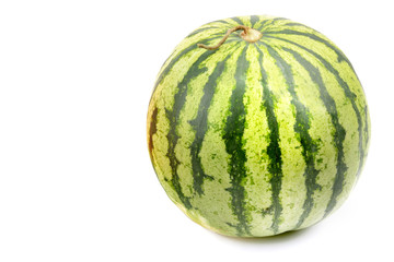 round watermelon isolated on white background. Free space for text.