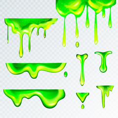3d realistic green slime goo, vector illustration.Puddles,drops and drips of liquid swill in realism style