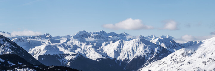 Panoramic view of the Pyrenees covered with snow