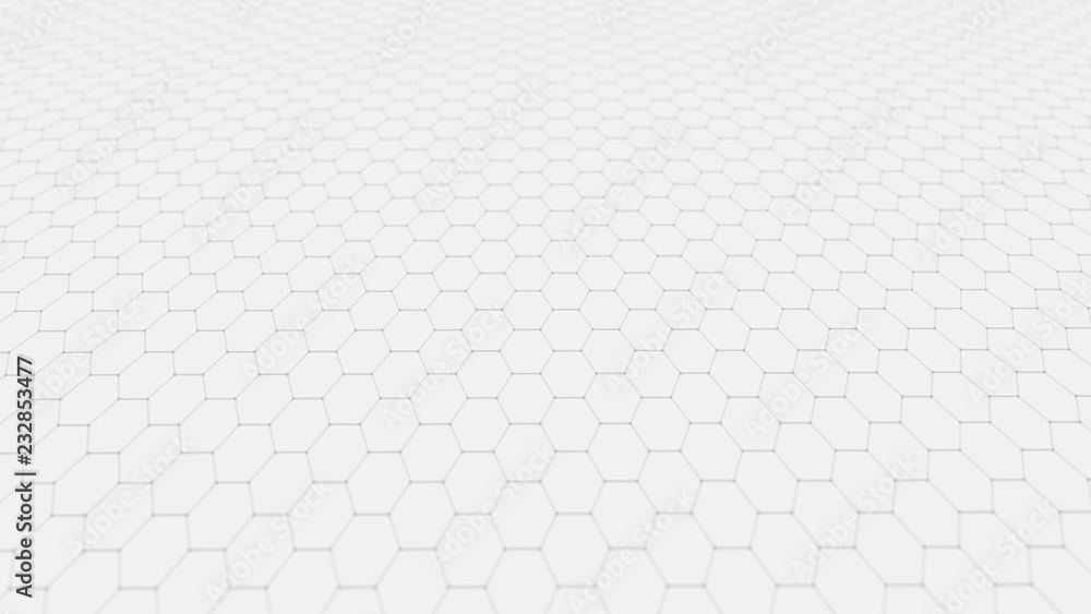 Poster Abstract technology background. Artificial intelligence. Futuristic hexagon perspective background. Big data visualization. 3D rendering.