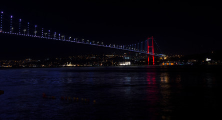 bosphorus bridge at night under lights