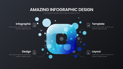 Premium quality 4 option rectangle marketing analytics presentation vector illustration template. Business data visualization design layout. Amazing colorful quad organic statistics infographic report © kitka