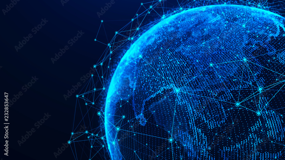 Aufkleber Global network concept. World map point. Global network planet Earth. 3D rendering.