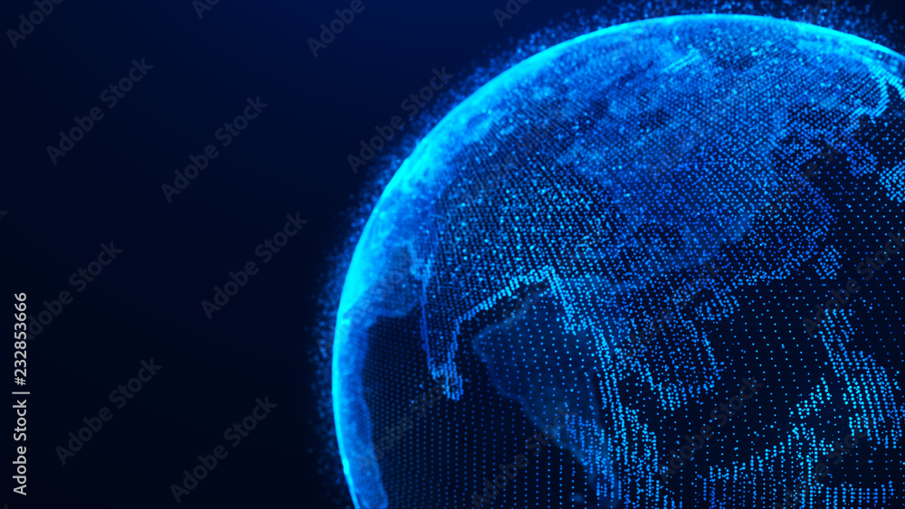 Poster Global network concept. World map point. Global network planet Earth. 3D rendering.