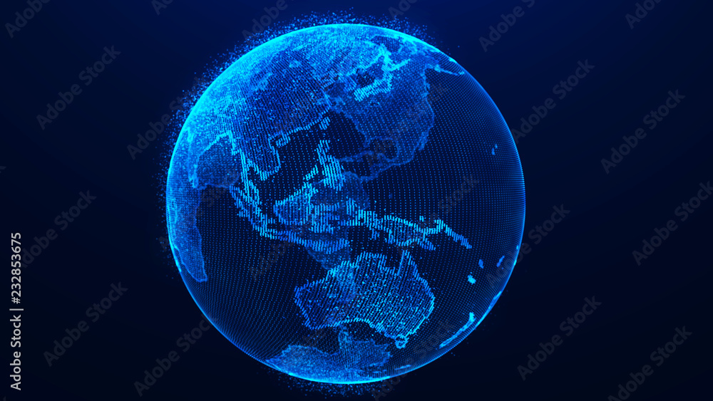 Aufkleber Global network concept. World map point. Global network planet Earth. 3D rendering.