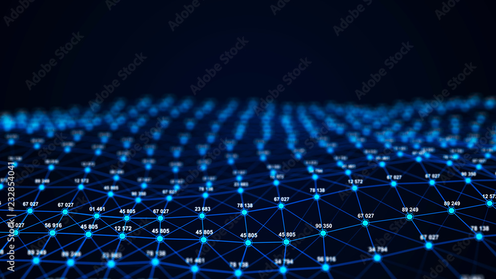 Poster Big data visualization. Technology block chain concept. Futuristic infographic. 3D Rendering. Network connection.