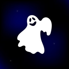 Vector Illustration. Ghost cartoon style. Spooky icon on sky background with stars