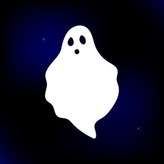 Vector Illustration. Ghost cartoon style. Spooky icon on sky background with stars