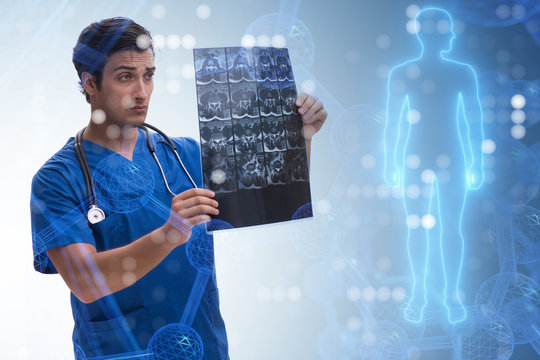 Doctor looking at x-ray image in telehealth concept