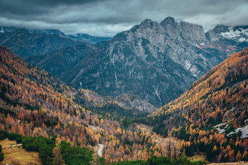 Autumn landscape. Julian Alps in November
