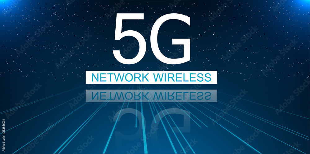 Poster 5g internet connection speed sign over futuristic wireframe on blue background vector illustration