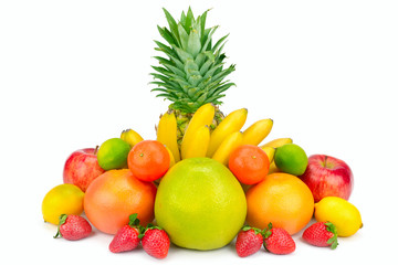 Set of fruits isolated on white background.