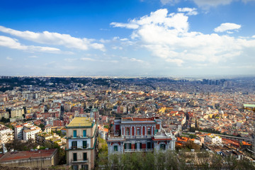Fototapeta na wymiar Aerial view from hilltop over Naples, Italy. View on Old Town of Naples