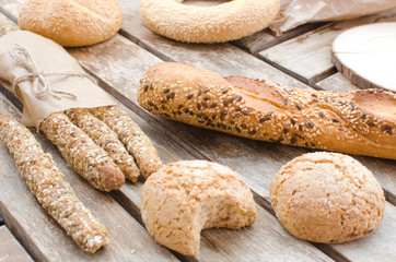 Fragrant fresh pastries with sesame buns, bread, cookies